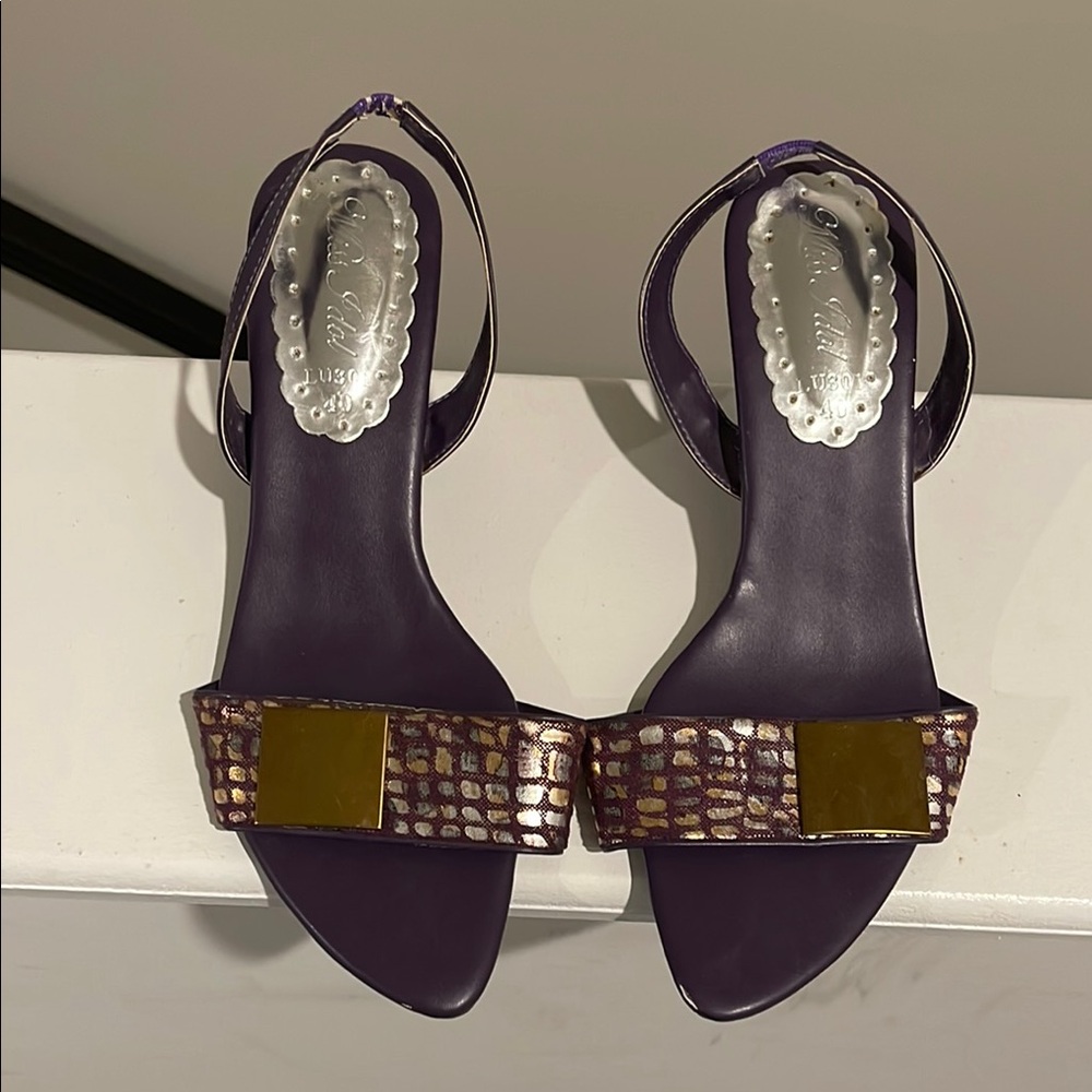 Miss Idol Purple and Gold Sandals with Textured Panel
